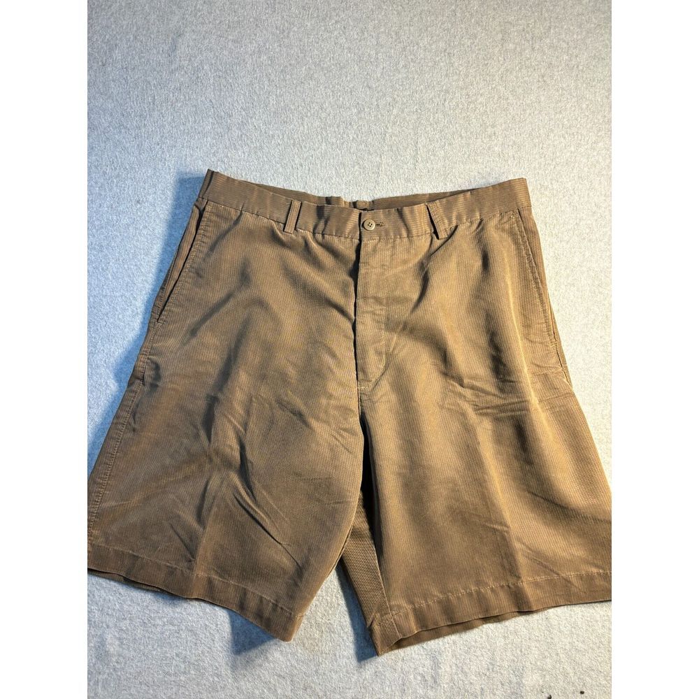 Alfani Chino Shorts Mens Size 36 Brown Pinstripe Modal Pockets Casual Flat Front